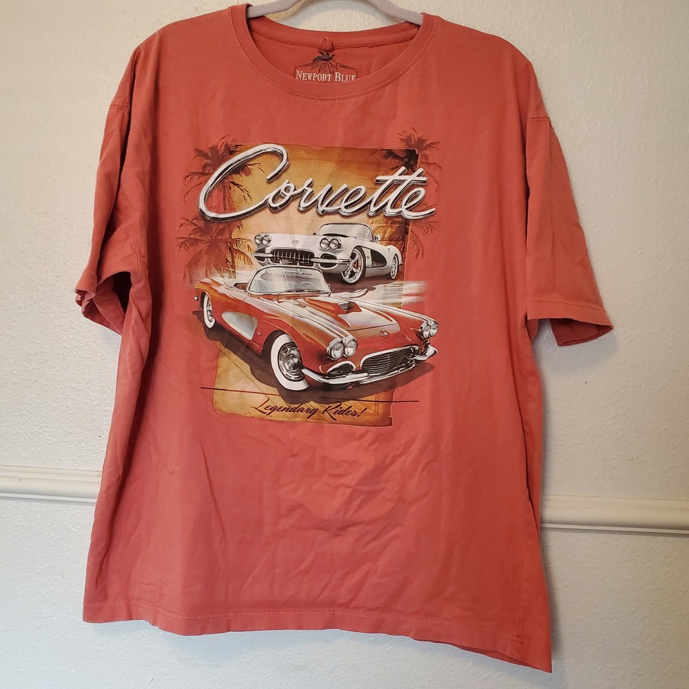 Newport Blue Mens XL Corvette Legendary Rides Graphic T-Shirt Orange Cotton Tee